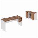 Ver imagem 1 de Kit Mesa Escritório 1,70x0,60m C/ Gavetas + Armário Baixo Credenza - Workstart - Nogal Sevilha/branc