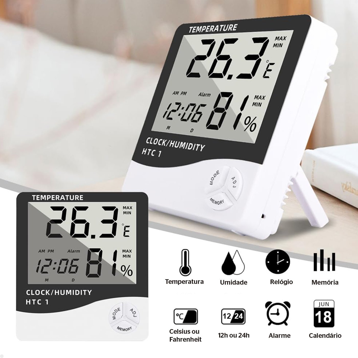Relógio Termômetro Digital Lcd Termo Higrômetro Lorben Alarme Medidor de Temperatura Umidade - 2