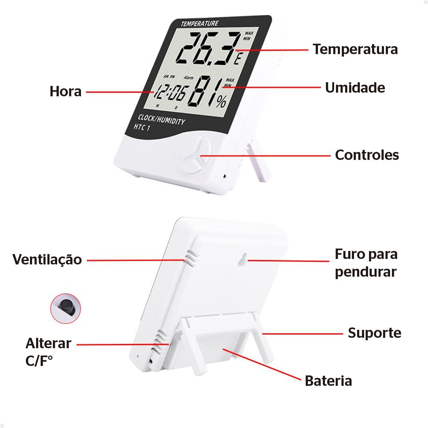 Relógio Termômetro Digital Lcd Termo Higrômetro Lorben Alarme Medidor de Temperatura Umidade - 6