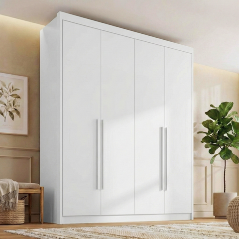 Guarda Roupa Casal 100% MDF 4 Portas e 4 Gavetas Bergamo Branco