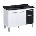 Ver imagem 3 de Balcão Flat de Cozinha para Pia 3 Portas 1 Gaveta Rorato Branco com Preto