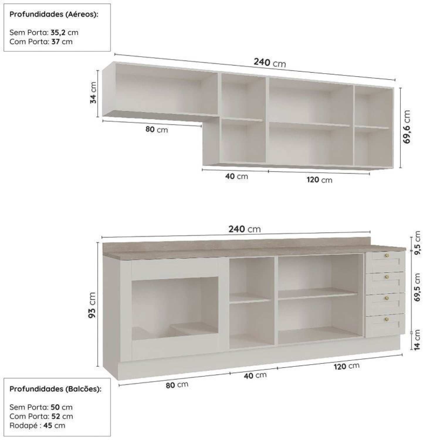 Cozinha Modulada 6 Peças com Tampo, Portas de Vidro e Balcão para Forno CabeCasa MadeiraMadeira - 2