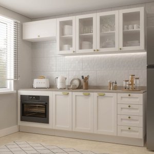 Cozinha Modulada 6 Peças com Tampo, Portas de Vidro e Balcão para Forno CabeCasa MadeiraMadeira