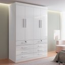 Ver imagem 1 de Guarda Roupa Solteiro 4 Portas 8 Gavetas Marselha Plus Branco