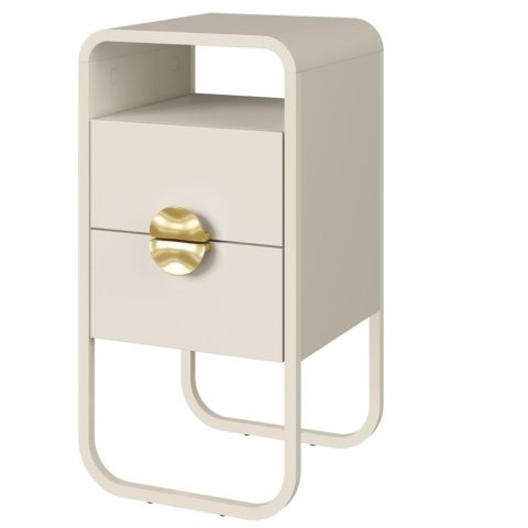 Mesa de Cabeceira Orgânica Luna Artesano 30 cm (Largura) MDP Off White Duas Gavetas Base Metal