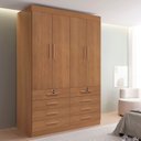 Ver imagem 1 de Guarda Roupa Solteiro MDF 4 Portas 8 Gavetas Marselha Plus Marrom/Cinamomo