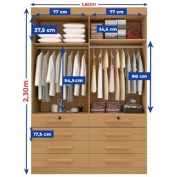 Guarda Roupa Solteiro MDF 4 Portas 8 Gavetas Marselha Plus - 9
