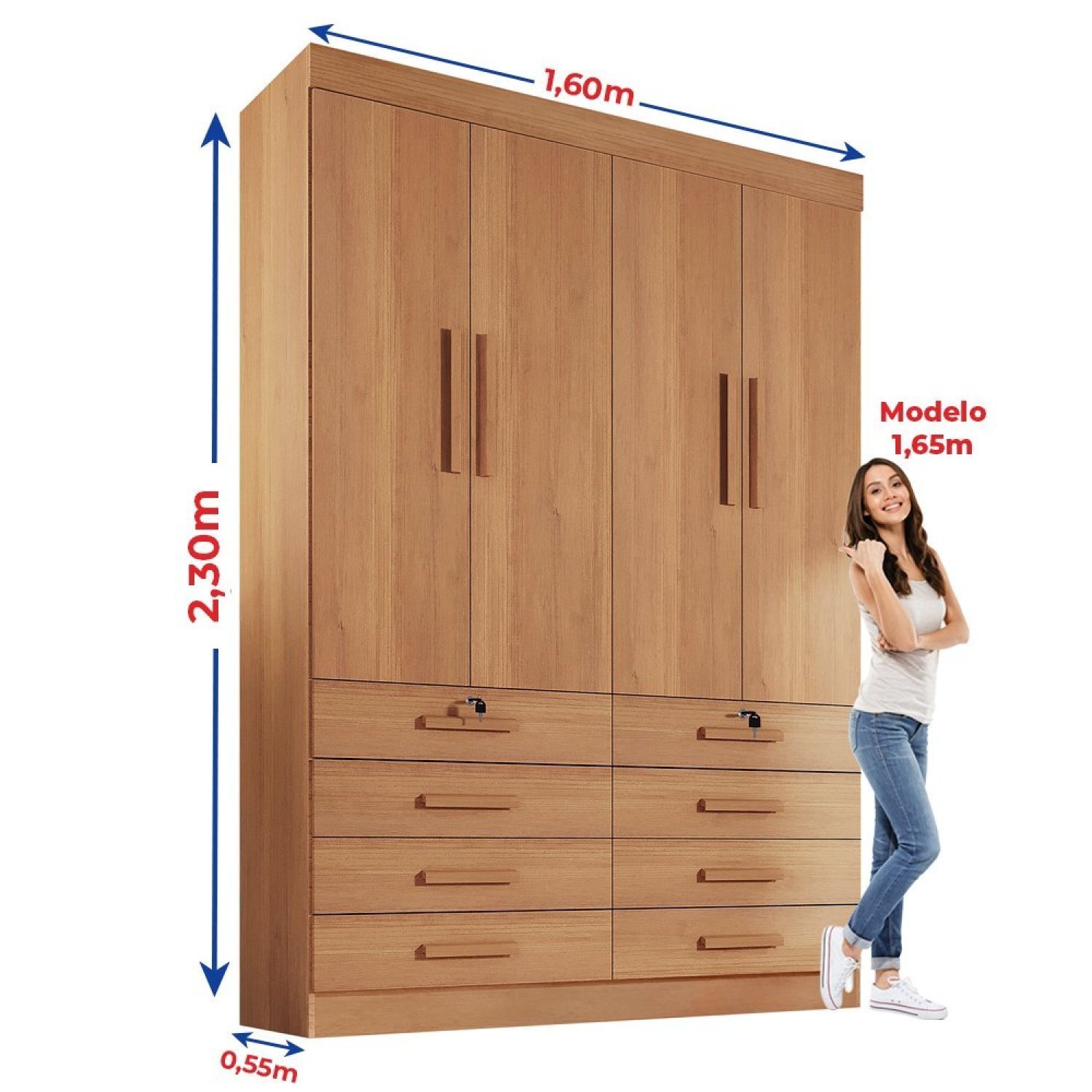 Guarda Roupa Solteiro MDF 4 Portas 8 Gavetas Marselha Plus - 5