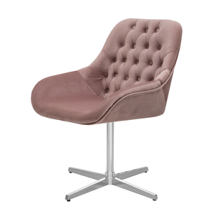Cadeira Poltrona Decorativa Giratória Capitonê Alice para Sala de Estar Veludo Rosa Chá