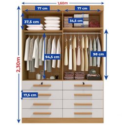Guarda Roupa Solteiro MDF 4 Portas 8 Gavetas Marselha Plus - 10