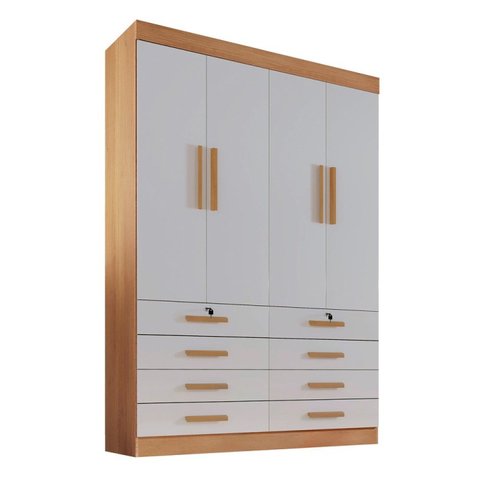 Guarda Roupa Solteiro MDF 4 Portas 8 Gavetas Marselha Plus
