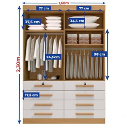 Guarda Roupa Solteiro MDF 4 Portas 8 Gavetas Marselha Plus - 11