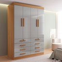 Ver imagem 1 de Guarda Roupa Solteiro MDF 4 Portas 8 Gavetas Marselha Plus Marrom/Cinamomo/Off White