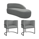 Ver imagem 1 de Kit Divã Luna 160cm Lado Direito e 02 Poltronas Base de Ferro Preto Suede Cinza