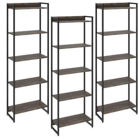 Kit 3 Estantes Multiuso Industrial 5 Prateleiras Areta 186x60cm C01 Carvalho Dark - Lyam Decor