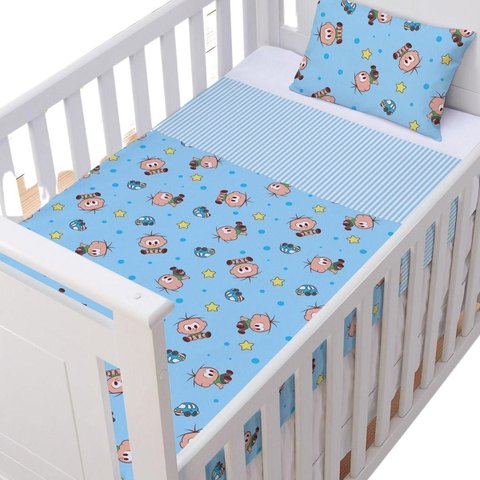 Jogo de Lençol de Berço Americano T Mônica: Azul