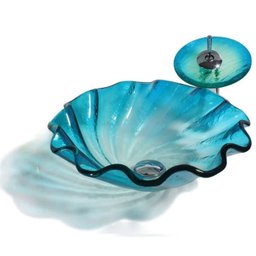 Cuba Vidro Evier Glass Shell Azul Banheiro Flower Murano Shell - 1