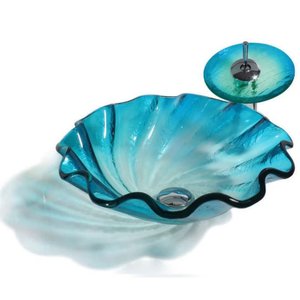 Cuba Vidro Evier Glass Shell Azul Banheiro Flower Murano Shell