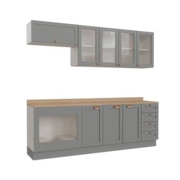 Cozinha Modulada 6 Peças com Tampo, Portas de Vidro e Balcão de Embutir Arizona CabeCasa MadeiraMadeira - 8