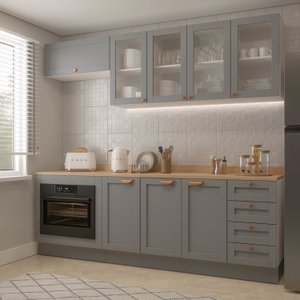 Cozinha Modulada 6 Peças 1 Tampo, Portas de Vidro e Balcão Arizona CabeCasa MadeiraOriginals