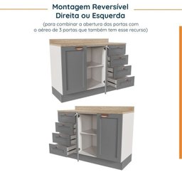 Cozinha Modulada 6 Peças com Tampo, Portas de Vidro e Balcão de Embutir Arizona CabeCasa MadeiraMadeira - 16
