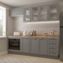 Ver imagem 1 de Cozinha Modulada 6 Peças 1 Tampo, Portas de Vidro e Balcão Arizona CabeCasa MadeiraOriginals Cinza/B