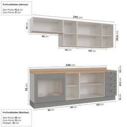 Cozinha Modulada 6 Peças com Tampo, Portas de Vidro e Balcão de Embutir Arizona CabeCasa MadeiraMadeira - 2