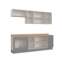 Cozinha Modulada 6 Peças com Tampo, Portas de Vidro e Balcão de Embutir Arizona CabeCasa MadeiraMadeira - 9