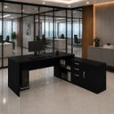 Ver imagem 1 de Mesa de Escritório Pedestal Presidente em L 190x160cm Executiva Tampo 30mm Armário Lateral 3 Gavetas