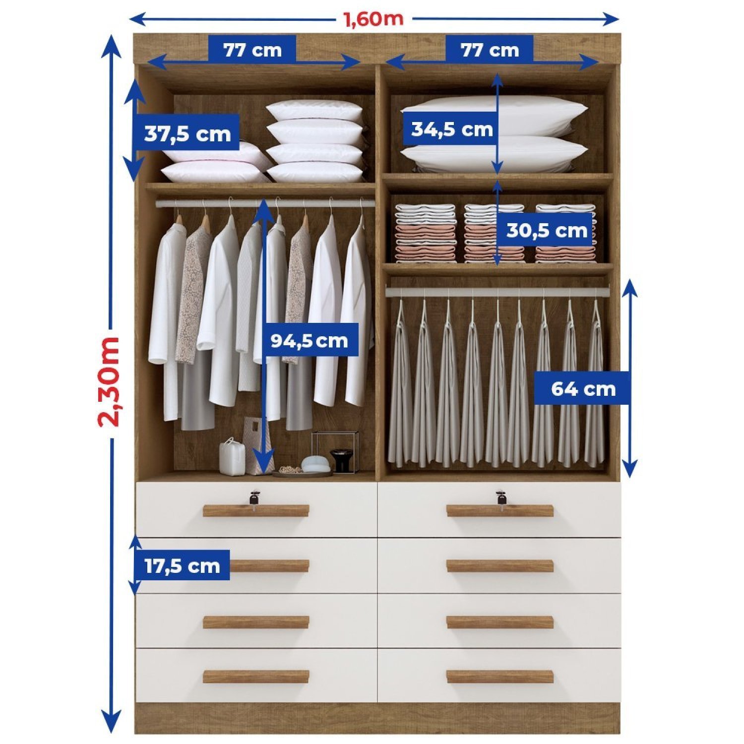 Guarda Roupa Solteiro MDF 4 Portas 8 Gavetas Marselha Plus - 10