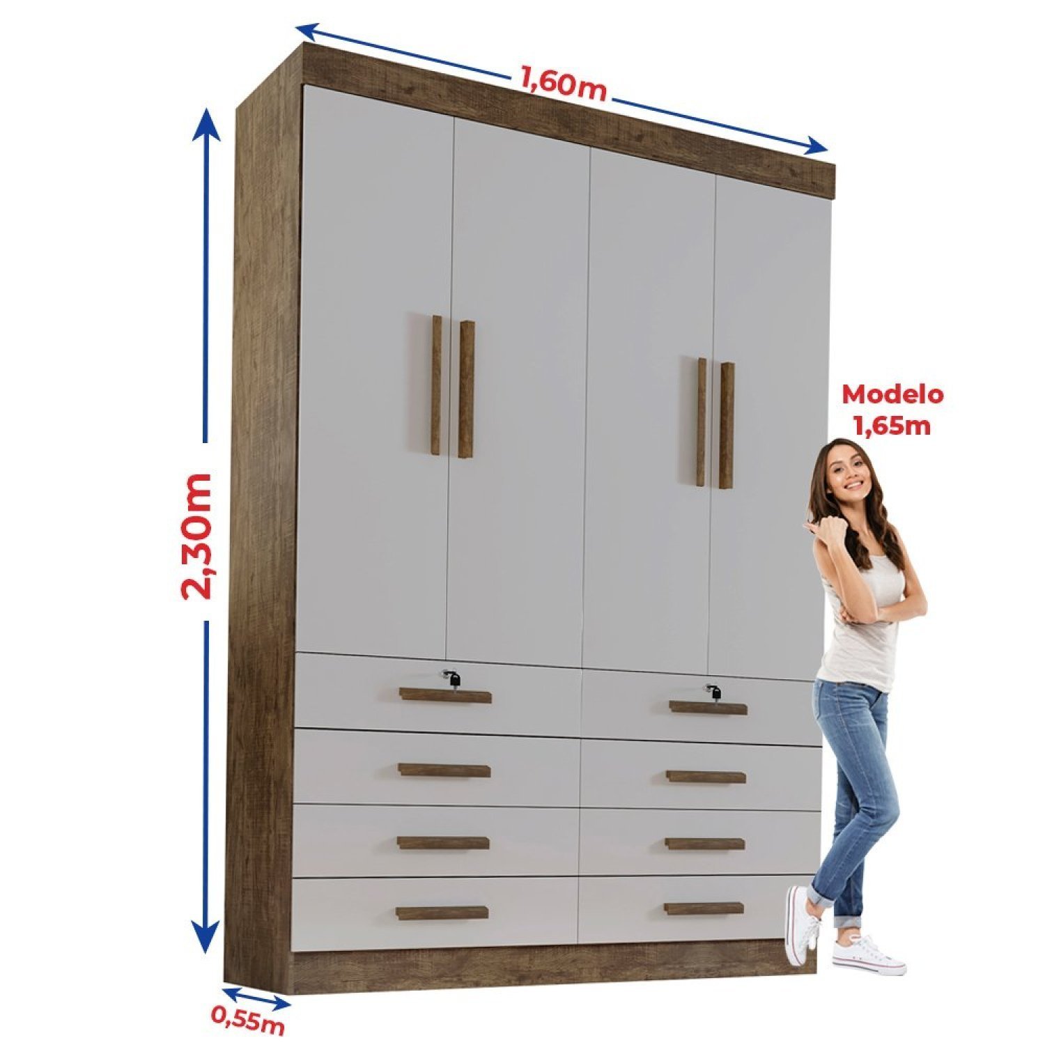 Guarda Roupa Solteiro MDF 4 Portas 8 Gavetas Marselha Plus - 5