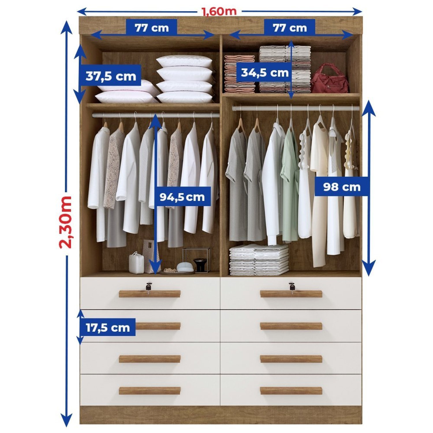 Guarda Roupa Solteiro MDF 4 Portas 8 Gavetas Marselha Plus - 11