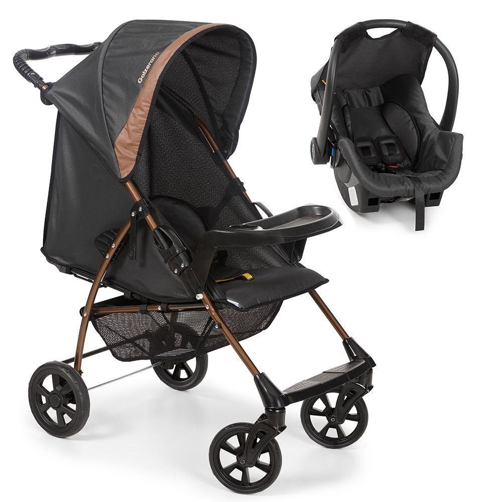 Travel System Galzerano Carrinho de Bebê Romano com Bebê Conforto Cocoon Slim Preto e Cobre