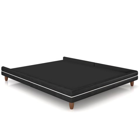 Cama Queen Base Box Pés Madeira 160cm Suném P05 Couríssimo Preto Bouclê Cru - Lyam Decor