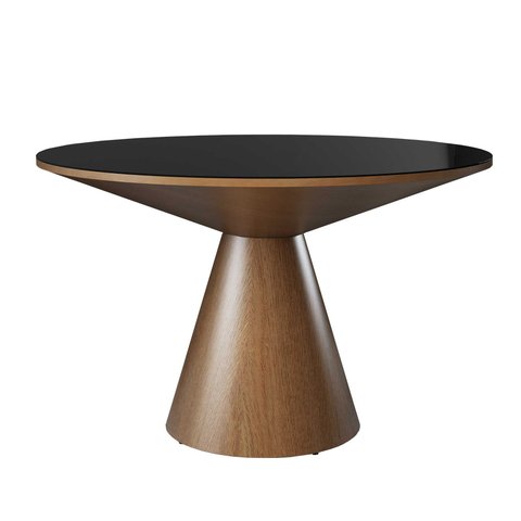 Mesa de Jantar Madri Cone Chanfrada Redonda Nozes 1.30 Cm Vidro Preto