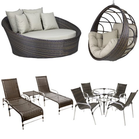 Kit 4 Cadeiras e Mesa, 2 Espreguiçadeiras, 1 Balanço Ninho e 1 Chaise em Alumínio