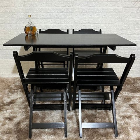 Conjunto Dobrável 120x70 Mesa com 4 Cadeiras Paraná Cor:preto