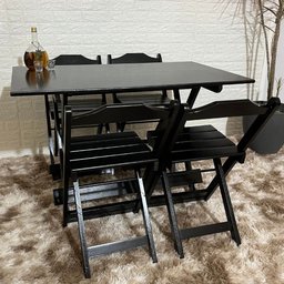 Conjunto Dobrável 120x70 Mesa com 4 Cadeiras Paraná Cor:preto - 2