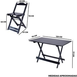 Conjunto Dobrável 120x70 Mesa com 4 Cadeiras Paraná Cor:preto - 6