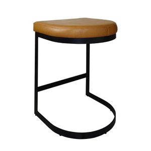 Banqueta Alta sem Encosto Estofada Estrutura Aço Carbono Nascar Base Dourada 65cm Courino Caramelo