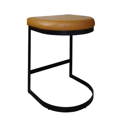Banqueta Alta sem Encosto Estofada Estrutura Aço Carbono Nascar Base Dourada 65cm Courino Caramelo