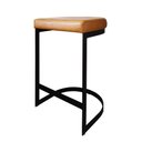 Ver imagem 4 de Banqueta Alta sem Encosto Estofada Estrutura Aço Carbono Nascar Base Dourada 65cm Courino Caramelo