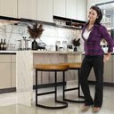 Ver imagem 2 de Banqueta Alta sem Encosto Estofada Estrutura Aço Carbono Nascar Base Dourada 65cm Courino Caramelo