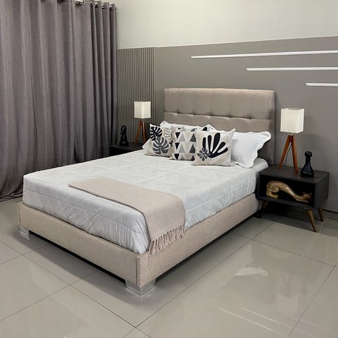 Cama Casal Prática e Versátil, Desmontável com Cabeceira Berlim Linho Bege Rbl 1,40 X 1,90