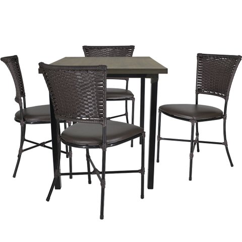 Jogo Mesa e 4 Cadeiras Gramado de Área Jardim Móveis Interno e Externo, Fibra Sintética Junco