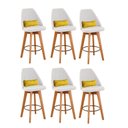 Ver imagem 1 de Kit 06 Banquetas Linho Bege E Almofada Amarelo