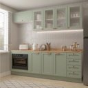 Ver imagem 1 de Cozinha Planejada 6 Peças com Tampo, Portas de Vidro e Balcão de Embutir CabeCasa MadeiraOriginals Verde/Menta/Branco