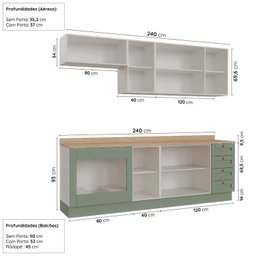 Cozinha Modulada 6 Peças com Tampo, Portas de Vidro e Balcão de Embutir Cabecasa Madeiramadeira - 2
