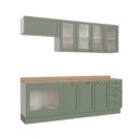 Ver mais imagens de Cozinha Planejada 6 Peças com Tampo, Portas de Vidro e Balcão de Embutir CabeCasa MadeiraOriginals Verde/Menta/Branco