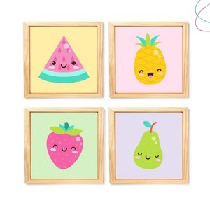 Kit 4 Quadros Decorativos Infantil Frutinhas Fruta:Pinus